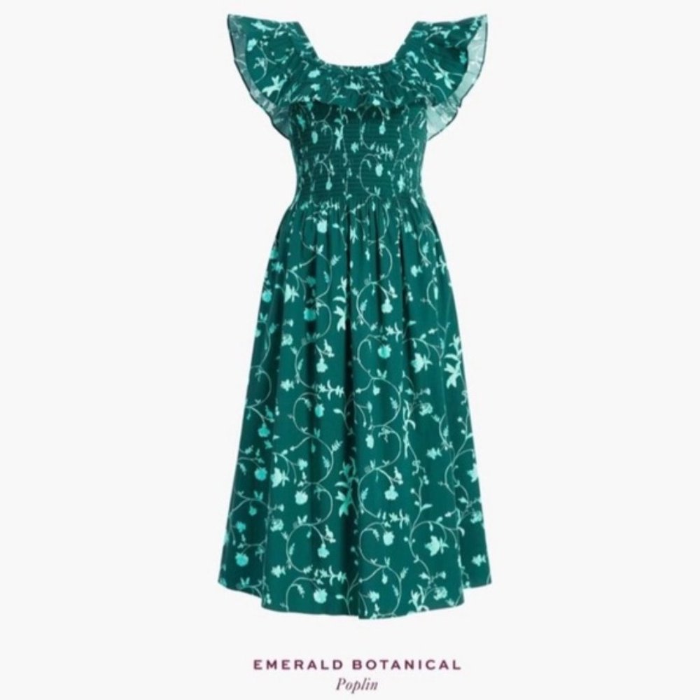 NWT Hill House Akilah Dress in Emerald Botanical, Size XXS